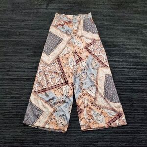 Cider Size S Multi Paisley Print Wide Leg Satin Bohemian Trouser Pants